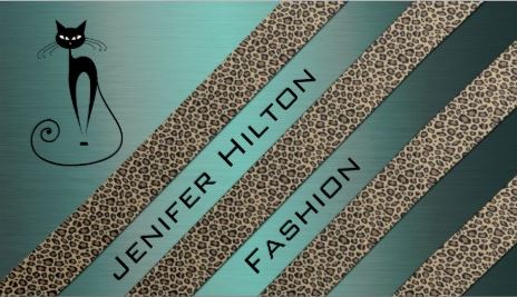 Professional Luxury Metal Look Teal Diagonal Leopard Stripes Cat Business Cards
