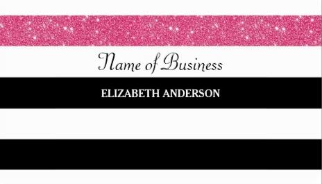 Modern Black and White Stripes Pink Glitter Glitz Business Cards