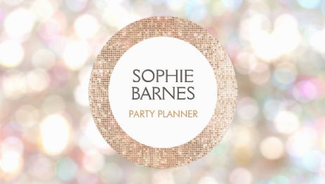 Stylish Bokeh and Rose Gold Sequin Circle Event Planner Business Cards