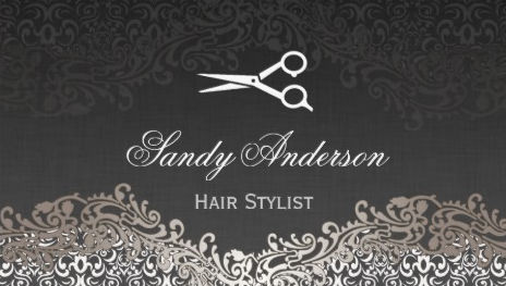 Vintage Elegant Silver and Gray Damask Indie Hair Stylist Business Cards