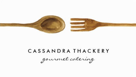 Minimalist Wooden Spoon and Fork Gourmet Catering Business Cards