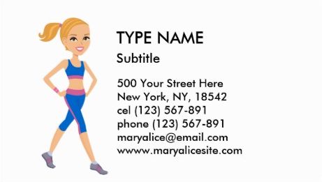 Fitness Girl Pony Tail in Blue and Pink Cute Cartoon Exercise Business Cards
