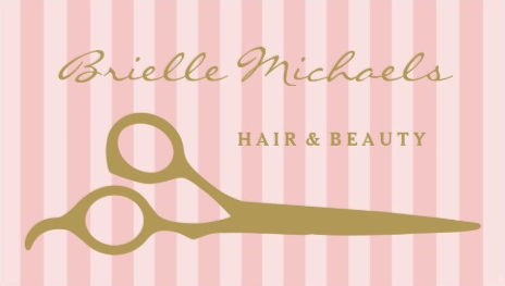 Chic Pink Stripes With Gold Hair Cutting Shears Hair and Beauty Business Cards