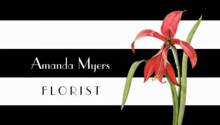 Modern Florist Black White Stripes With Amaryllis Business Cards