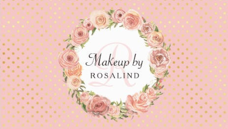 Romantic Pink Gold Dots Rose Floral Makeup Artist Business Cards