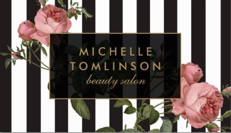 Vintage Rose Floral Black and White Striped Salon Business Cards