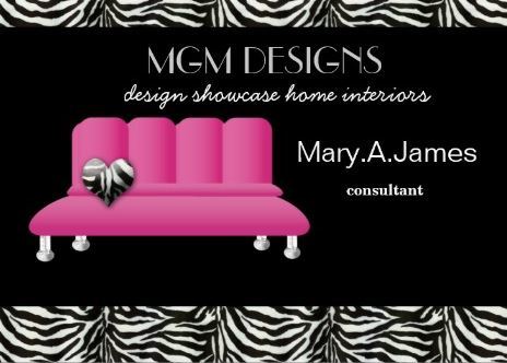 Girly Black and Pink Couch Trendy Zebra Print Interior Decorator Business Cards