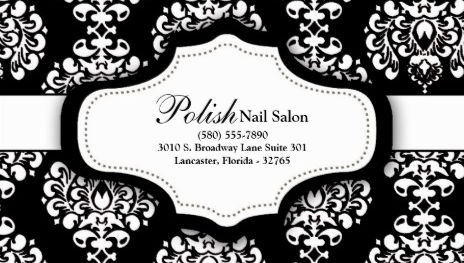 Elegant Black and White Damask Pattern Vintage Nail Salon Business Cards
