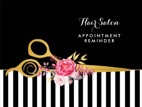 Appointment Reminder Faux Gold Scissors Pink Floral Salon Postcards
