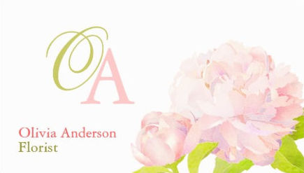 Elegant Script Monogram Soft Pink Peony Chic Florist Business Cards