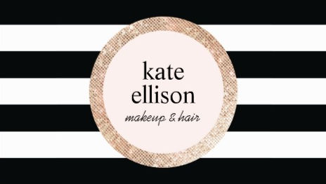 Copper Sequin Black and White Striped Hair and Beauty Salon Business Cards