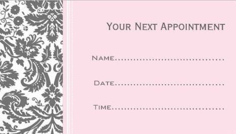 Feminine Pink and Grey Damask Salon Appointment Reminder Business Cards