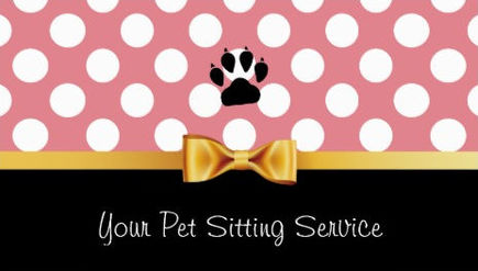 Cute Pink Polka Dots Girly Gold Bow Pet Sitting Services Business Cards