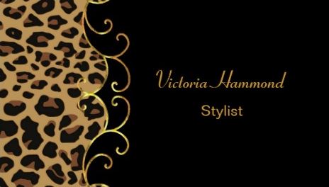 Stylish Black and Elegant Gold Swirl Jaguar Print Business Cards
