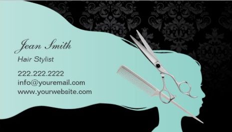 Stylish Aqua Woman Silhouette Scissor and Comb Salon Appointment Business Cards