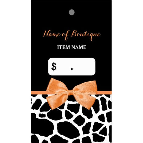 Girly Orange Bow Giraffe Print Boutique Hang Tags Made From Business Cards