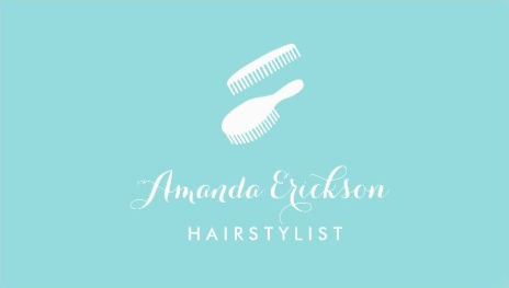 Simple Aqua Brush and Comb Custom Color Hairstylist Business Cards