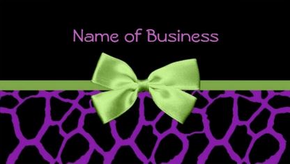 Girly Purple Giraffe Print With Cute Green Ribbon Business Cards