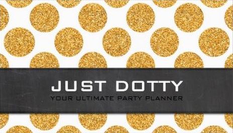 Bold Rich Gold Glitter on White Polka Dot Pattern Party Planner Business Cards 