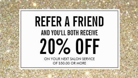 Modern Gold Glitter Salon Referral and Discount Business Cards