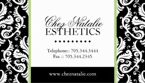 Elegant Black and White Damask Green Accent Stripe Esthetician Business Cards