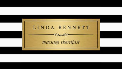 Modern Black and White Stripes Elegant Gold Massage Therapist Business Cards