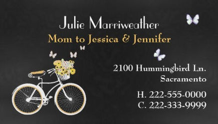 Pretty Butterfly Retro Bicycle  Yellow Flower Basket Mommy Calling Cards