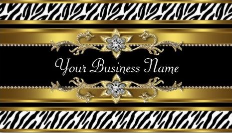 Glamorous Gold and Black Bejeweled Zebra Print Business Cards