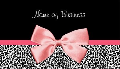 Trendy Black And White Leopard Print Girly Pink Ribbon Bow Business Cards