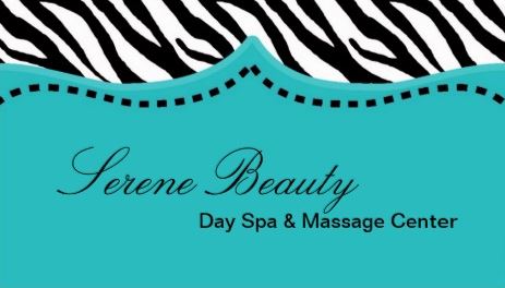Teal Turquoise Day Spa and Massage Center Zebra Print Animal Pattern Business Cards