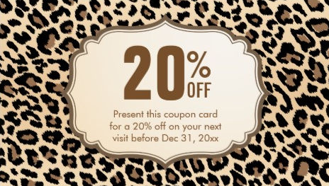 Stylish Brown Leopard Print Discount Coupon Card Business Cards