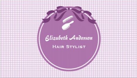 Cute Hair Stylist Country Style Purple Gingham and Bow Business Cards