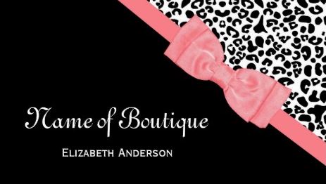 Chic Boutique Black and White Leopard Print Pink Ribbon Business Cards