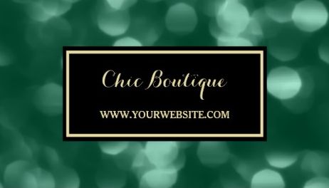 Chic Retail Boutique Glamorous Green and Gold Luxe Bokeh Business Cards