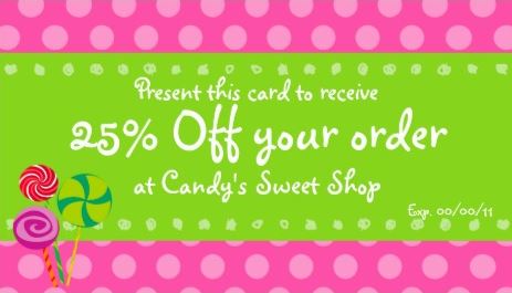 Cute Pink and Green Circles Candy Promotional Coupon Business Cards 