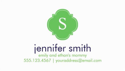 Simple Green Quatrefoil Monogram Logo Calling Cards For Mothers