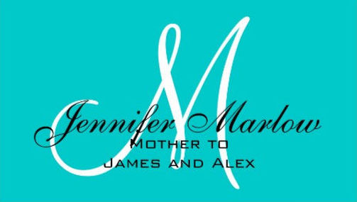 Simple Aqua Monogram Visiting Cards For Mother Business Cards