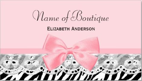 Girly Boutique Light Pink Bow and Eyelet Lace Zebra Print Business Cards  