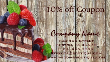 Yummy Chocolate Cake Rustic Country Coupon Bakery Business Cards