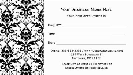 Elegant Black and White Damask Pattern Salon Appointment Business Cards