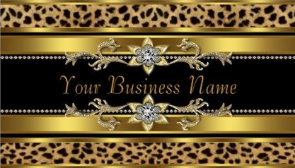 Glamorous Gold and Black Cheetah Print Diamond Bling Business Cards
