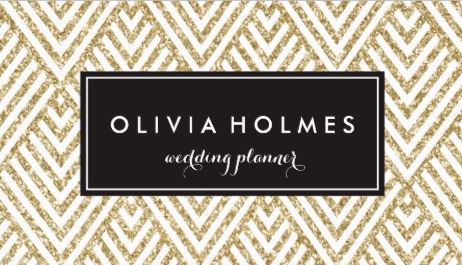 Gold Glitter Chevron Pattern Wedding Planner Business Cards