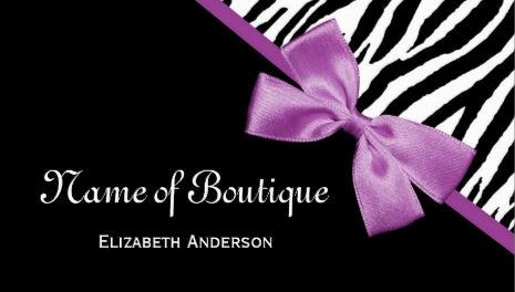 Chic Boutique Black and White Zebra Print Light Purple Ribbon Business Cards