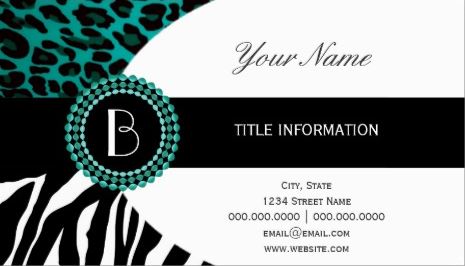 Stylish Teal Animal Prints Zebra and Leopard Patterns Business Cards
