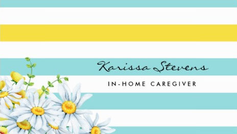 Modern Daisies Aqua and Yellow Stripes In-Home Caregiver Business Cards