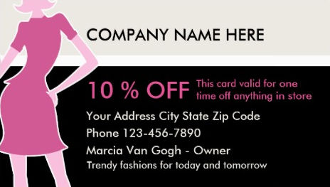 Chic Pink and Black Fashion Woman in Dress Discount Card Business Cards