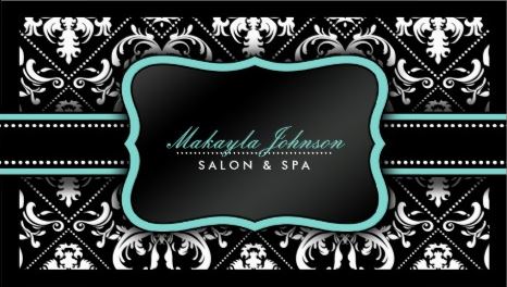 Elegant Aqua Black and White Damask Salon and Spa Template Business Cards