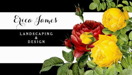 Modern Rose Floral With Big Stripes Landscaper Business Cards