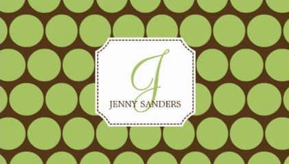 Mod Brown and Green Dots Charming Monogram Business Cards
