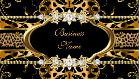 Gold Leopard Print Black Jewel Look Image Business Cards